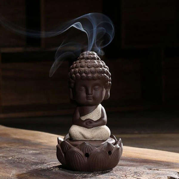 Porte Encens Bouddha<br> Fleur de Lotus Moine Bouddhiste - Beige