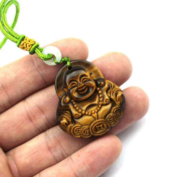 Pendentif Bouddha<br> Œil de Tigre Bouddha rieur - Œil de Tigre