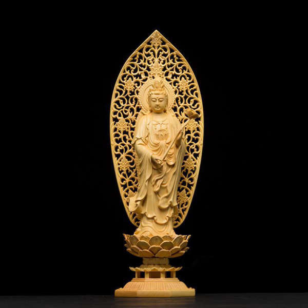 Statue Bouddha<br> AMITABHA debout bois - Mahāsthāmaprāpta