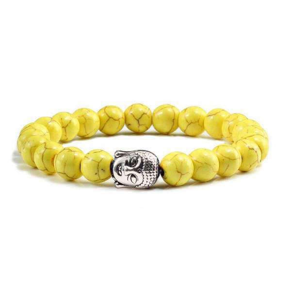 Bracelet Bouddha<br> Turquoise naturelle - Jaune Argent