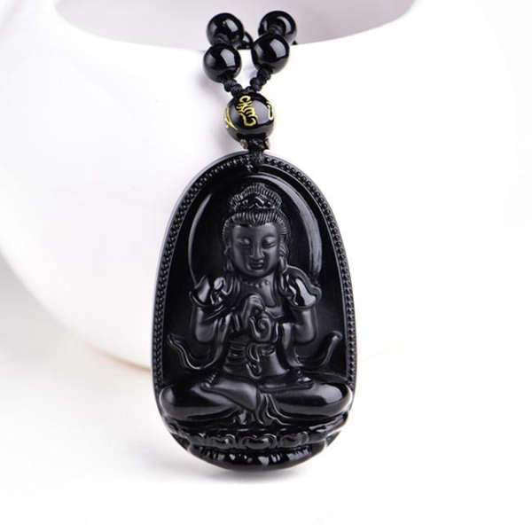 Pendentif Bouddha<br> Obsidienne noire - 1