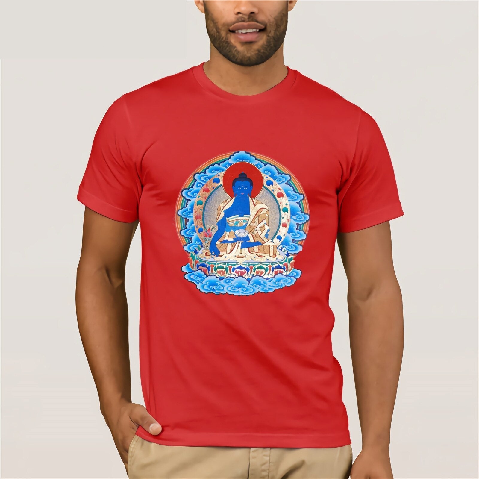 T-shirt Bouddha Homme<br> Bouddha de médecine - Rouge / S