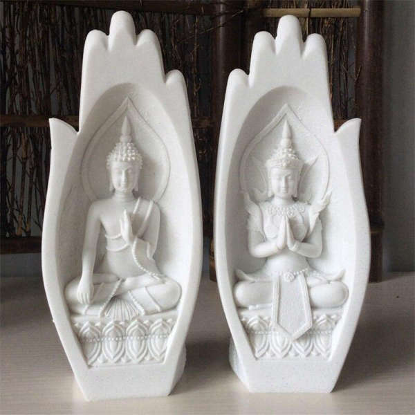 Statue Bouddha résine<br> Mains de Bouddha sculptées - Blanc