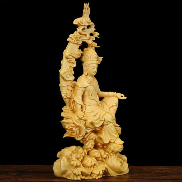 Statue Bouddha bois fait main - [variant_title]