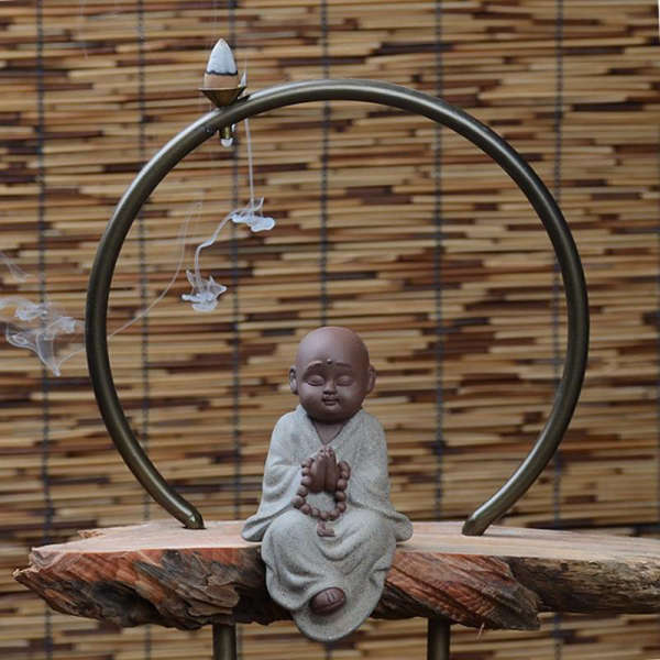 Porte Encens Bouddha<br> Bois naturel Moine Bouddhiste - [variant_title]