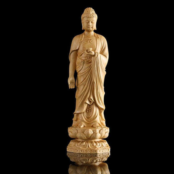 Statue Bouddha<br> et Bodhisattva debout en bois - [variant_title]