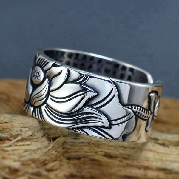 Bague Bouddha<br> Fleur de Lotus gravée - [variant_title]