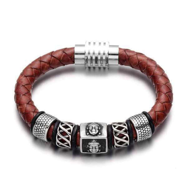 Bracelet Bouddha<br> Tête de Bouddha cuir véritable - [variant_title]