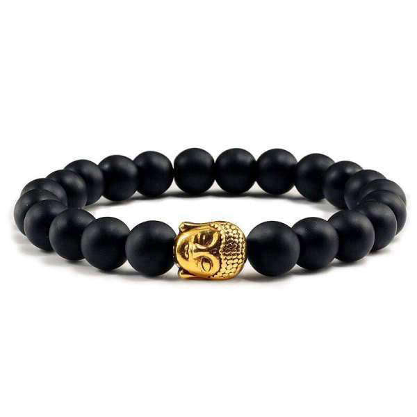 Bracelet Bouddha<br> Pierre de lave naturelle - Or mat