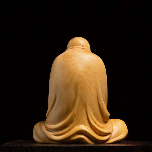 Statue Bouddha<br> Bodhidharma assis bois naturel - [variant_title]