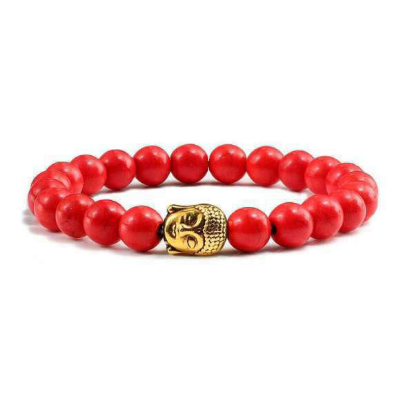 Bracelet Bouddha<br> Turquoise naturelle - Rouge Or