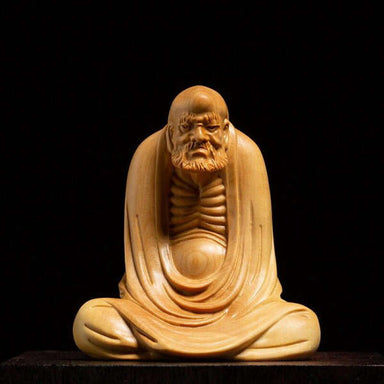 Statue Bouddha<br> Bodhidharma assis bois naturel - [variant_title]