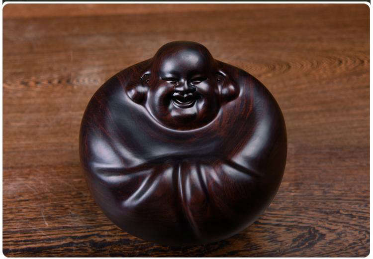 Statue Bouddha rieur<br> rond en bois de santal - [variant_title]