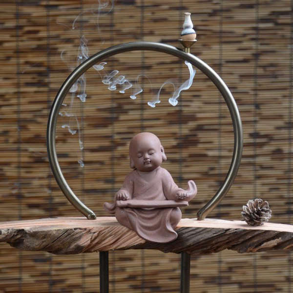 Porte Encens Bouddha<br> Bois naturel Moine Bouddhiste - [variant_title]