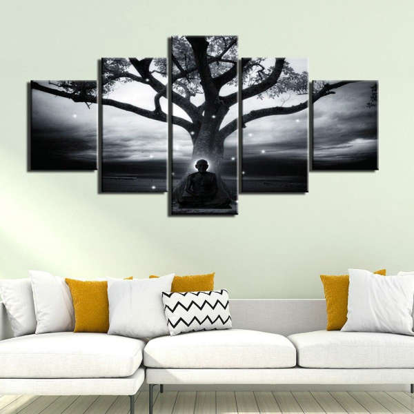 Tableau Bouddha<br> l'arbre de vie et moine Bouddhiste - [variant_title]