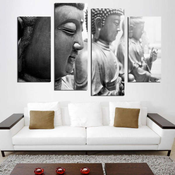 Tableau Bouddha<br> statues noir et blanc - [variant_title]