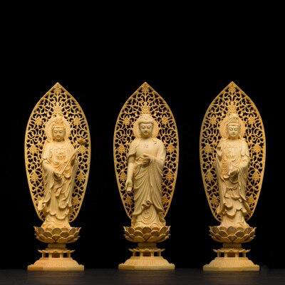 Statue Bouddha<br> AMITABHA debout bois - Trois Bouddhas