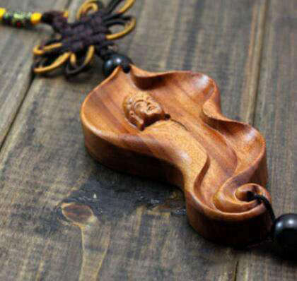 Pendentif Bouddha<br> Feuille Guanyin en Bois - [variant_title]