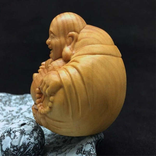 Statue Bouddha<br> bois naturel Bouddha Rieur - [variant_title]