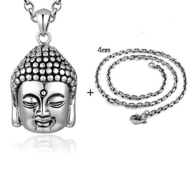 Pendentif Bouddha argent massif<br> Visage du Bouddha - Pendentif + chaine 50cm