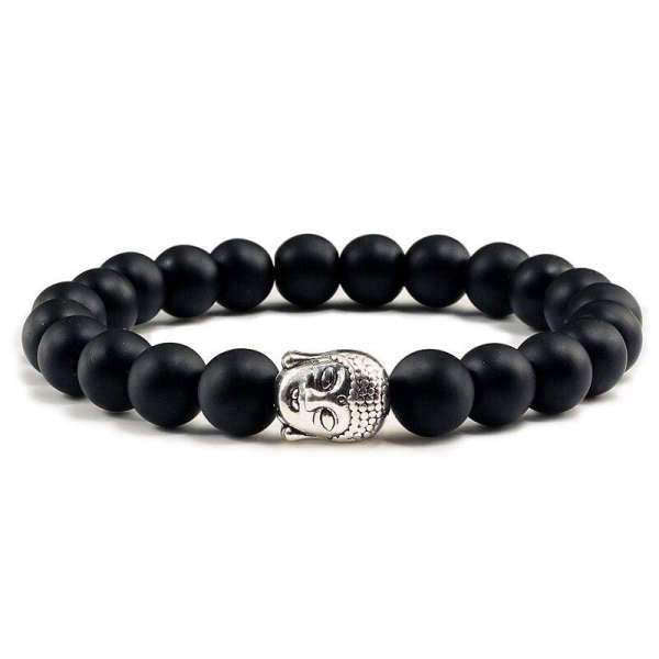 Bracelet Bouddha<br> Pierre de lave naturelle - Argent mat