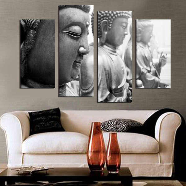 Tableau Bouddha<br> statues noir et blanc - [variant_title]