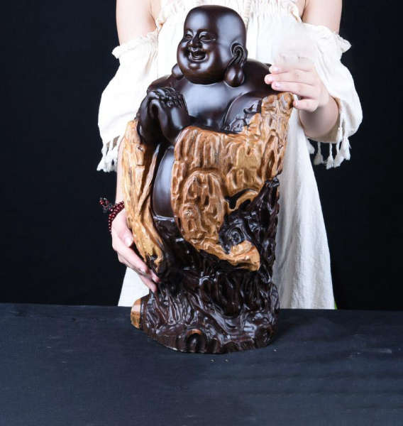 Statue Bouddha rieur<br> debout Acajou - [variant_title]