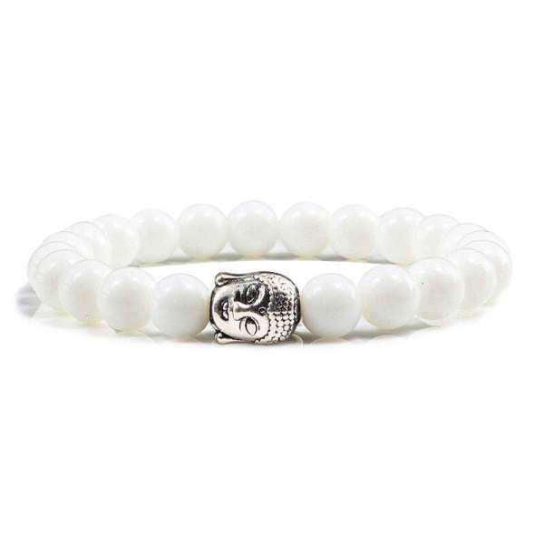 Bracelet Bouddha<br> Pierre de lave naturelle - Blanc Argent