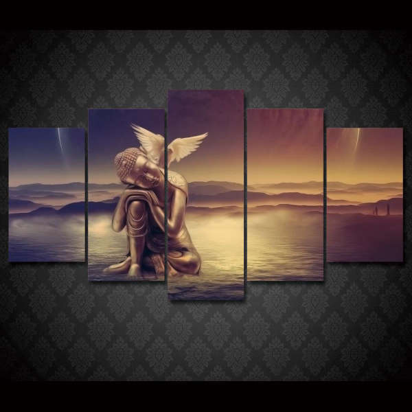 Tableau Bouddha<br> au repos doré et colombe blanche - [variant_title]