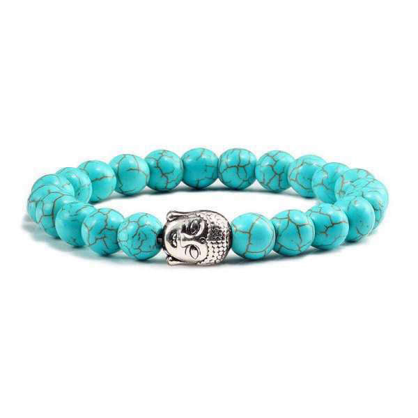 Bracelet Bouddha<br> Turquoise naturelle - Bleu Argent