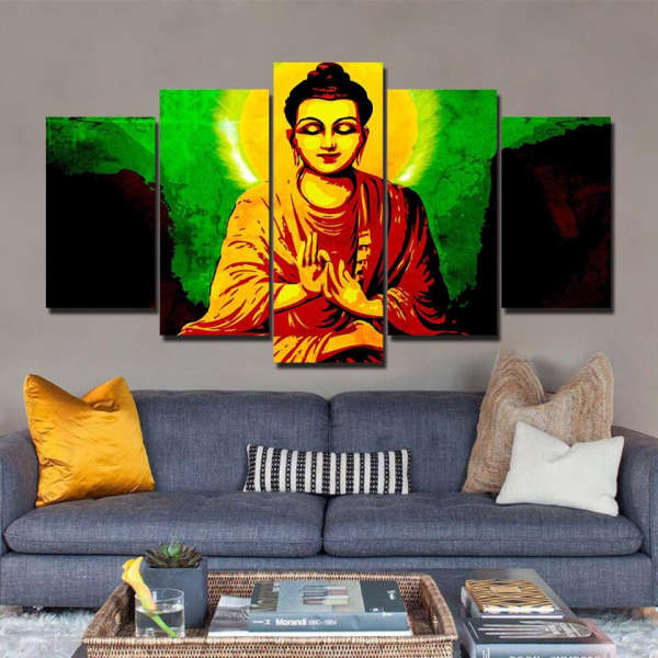 Tableau Bouddha<br> Dharmachakra vert et jaune - [variant_title]