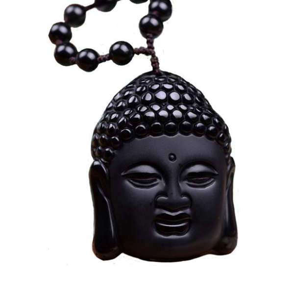 Pendentif Bouddha<br> Tête du Bouddha Obsidienne noire - [variant_title]