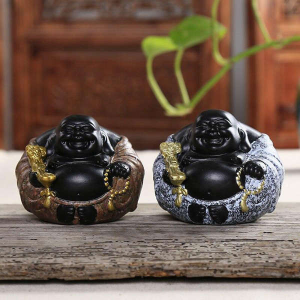 Statue Bouddha<br> Bouddha Rieur en céramique noire - [variant_title]