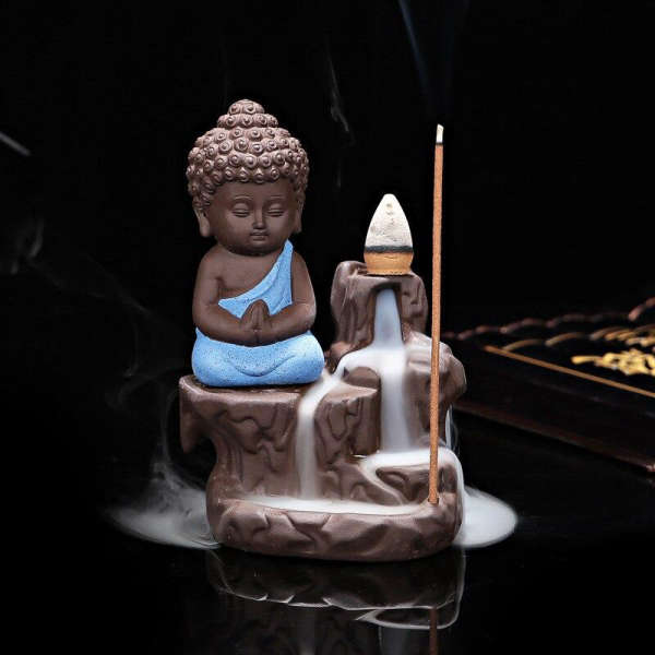 Porte Encens Bouddha<br> Moine Bouddhiste - Bleu
