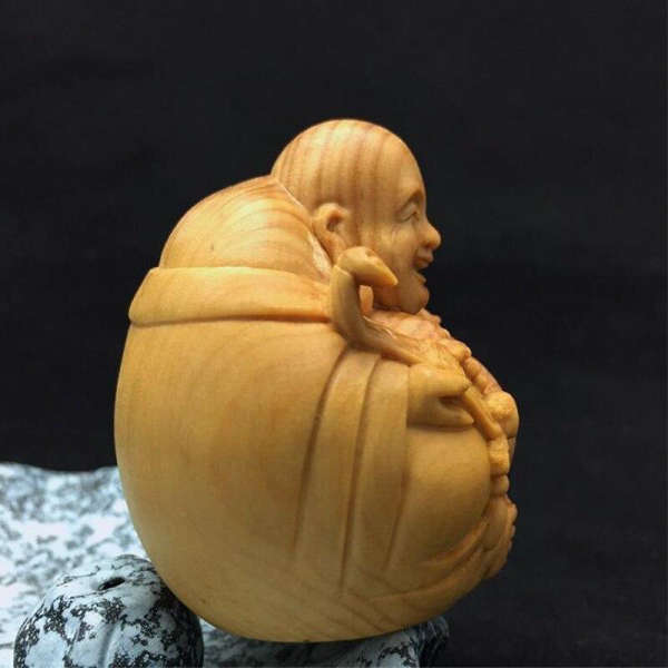 Statue Bouddha<br> bois naturel Bouddha Rieur - [variant_title]