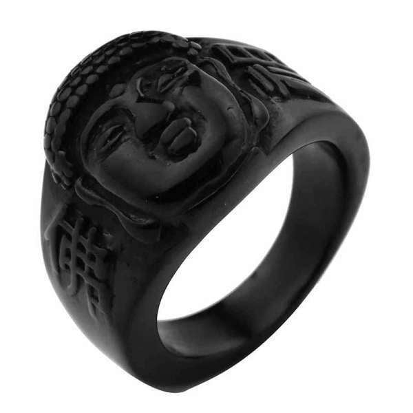 Bague Bouddha<br> Visage du Bouddha gravé - 7 / Noir