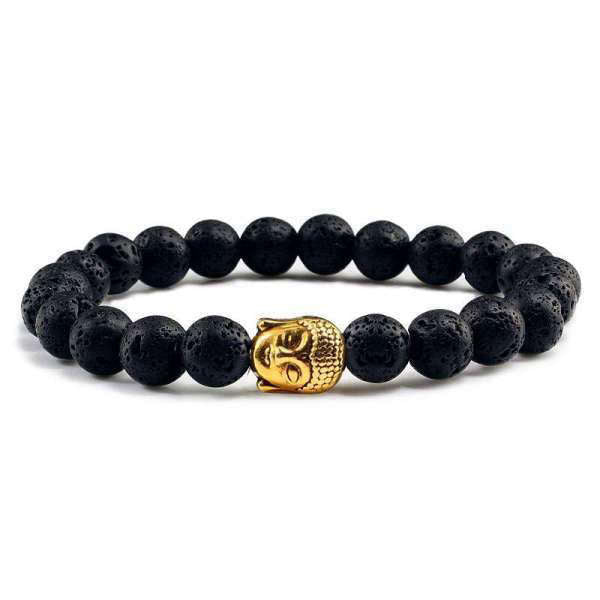Bracelet Bouddha<br> Pierre de lave naturelle - Or volcanique