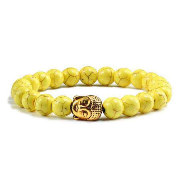 Bracelet Bouddha<br> Turquoise naturelle - Jaune Or