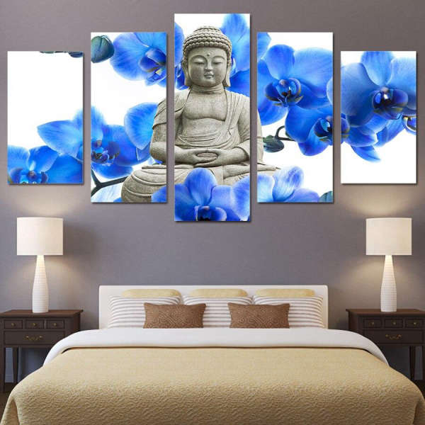 Tableau Bouddha<br> Orchidée bleue et statue - [variant_title]