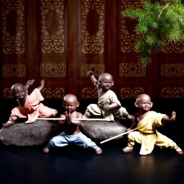 Statue Bouddha Kung Fu<br> Moine Bouddhiste - Jaune
