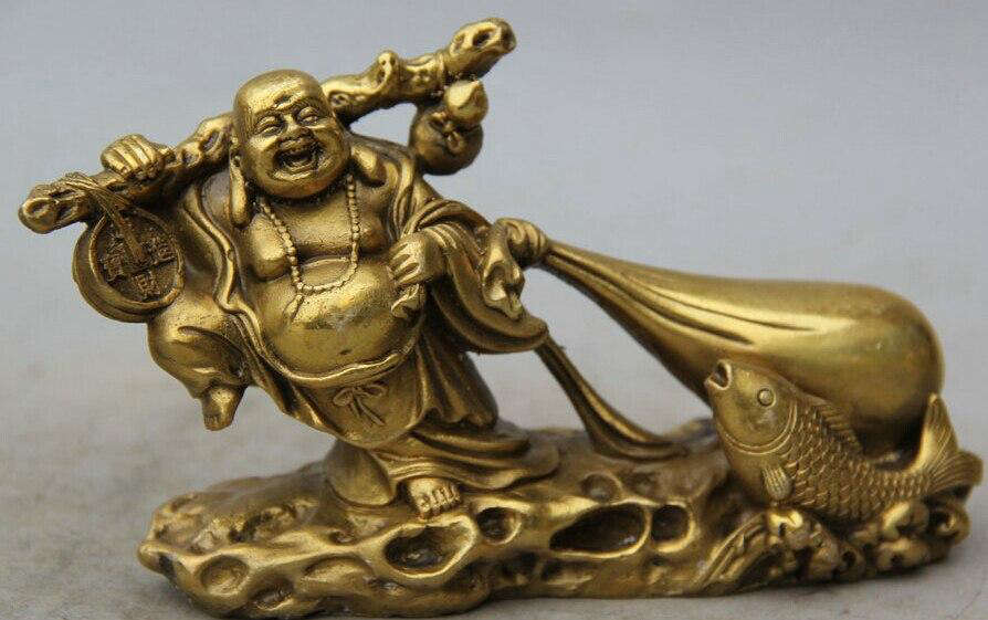 Statue Bouddha rieur<br> dorée laiton - [variant_title]