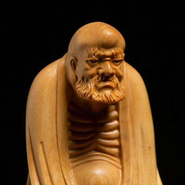 Statue Bouddha<br> Bodhidharma assis bois naturel - [variant_title]