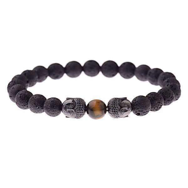 Bracelet Bouddha<br> Pierre de lave et Chakras - Écorce
