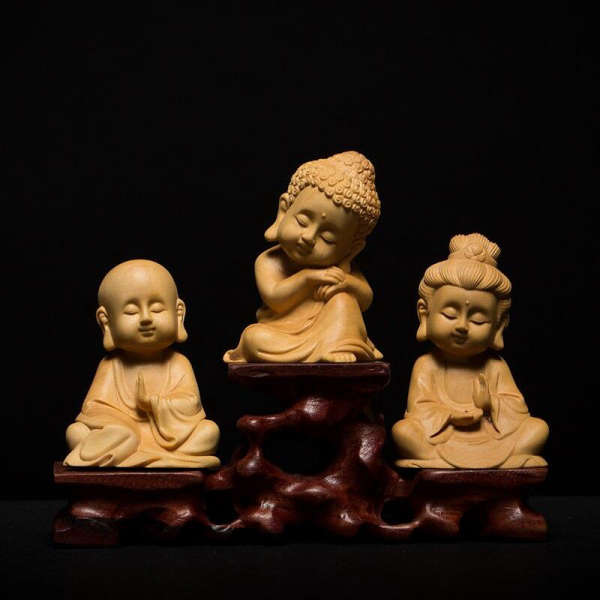 Statue Bouddha<br> Moines assis Bois - [variant_title]