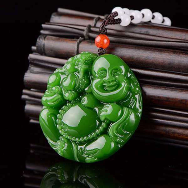 Pendentif Bouddha<br> Jade Bouddha Rieur - Perle Blanche