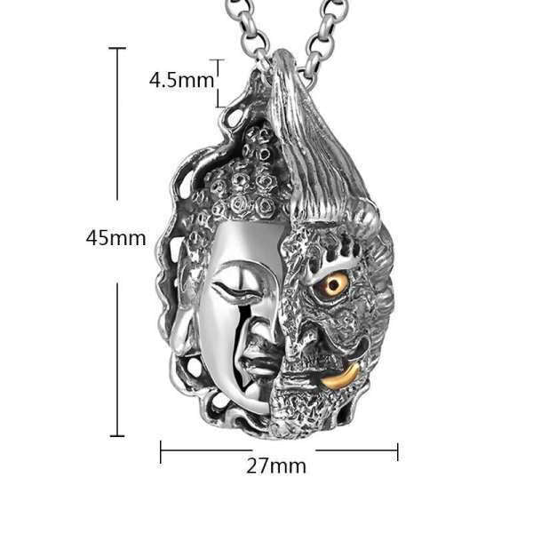 Pendentif Bouddha argent massif<br> Visage du Bouddha et du Diable - [variant_title]