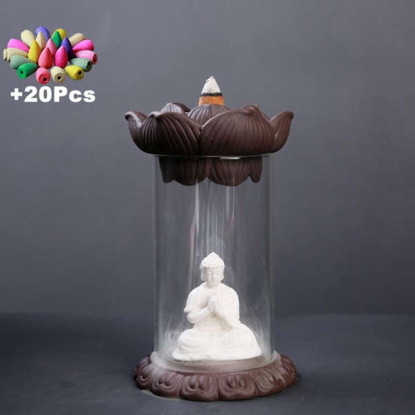 Porte Encens Bouddha<br> Lotus en verre - Bouddha méditation