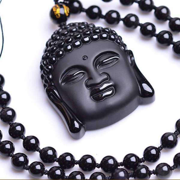 Pendentif Bouddha<br> Tête du Bouddha Obsidienne noire - [variant_title]