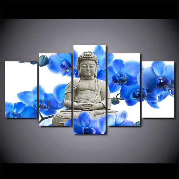 Tableau Bouddha<br> Orchidée bleue et statue - [variant_title]