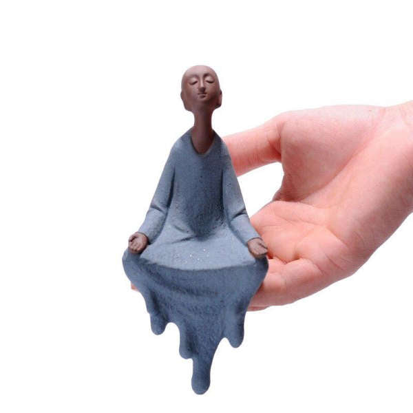 Statue Bouddha<br> moine Bouddhiste rebord étagère - Duo